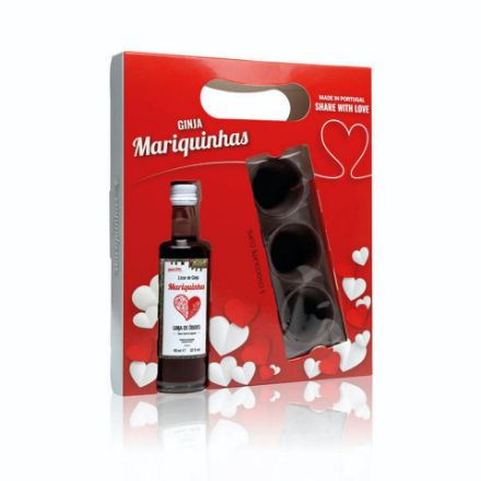 Picture of Licor de Ginja love in box 40ml + 3 Chocolate Cups